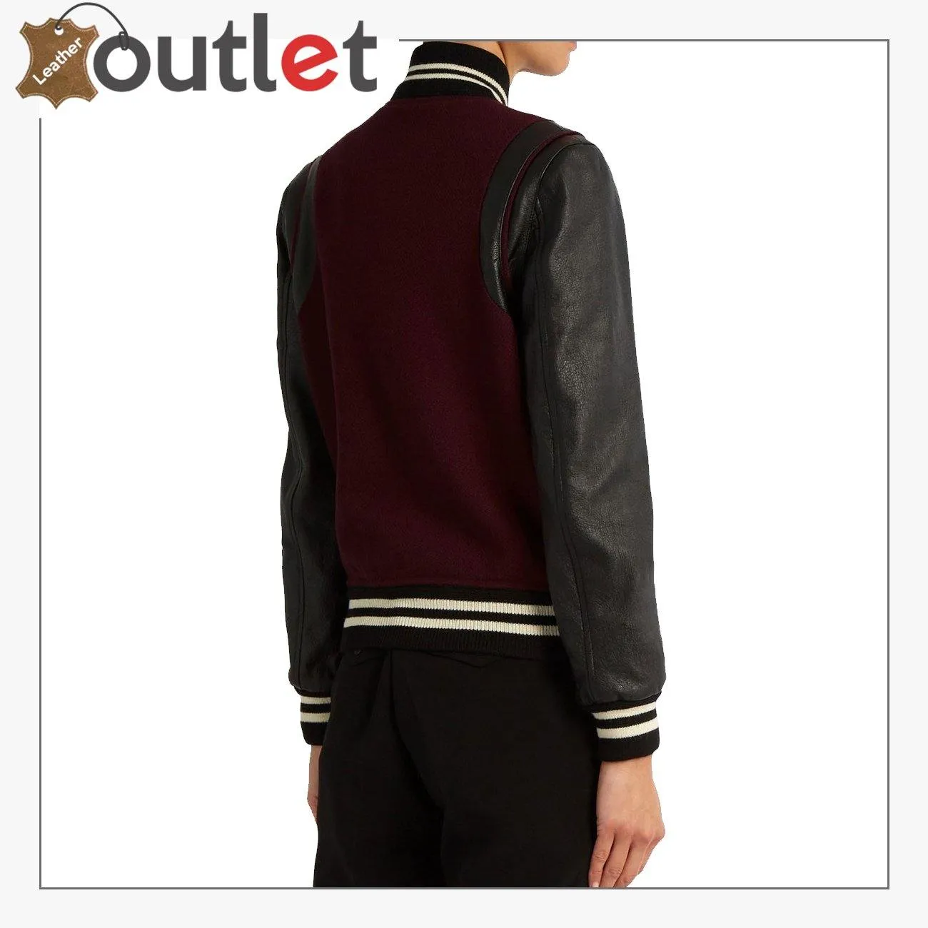 Ladies Maroon Wool-blend and leather teddy Varsity Jacket