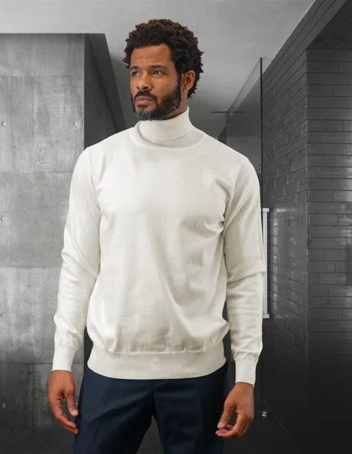 Lavane Men's Cream Turtleneck Sweaters Light Blend Regular-Fit