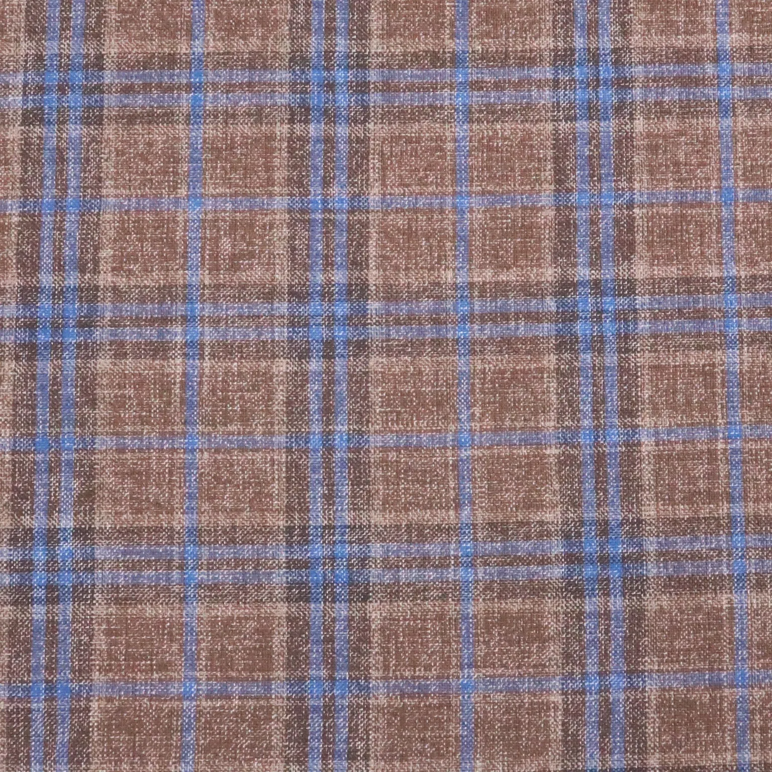 Light Brown and Blue Plaid Windowpane Wool & Silk Dorsilk Dormeuil Fabric