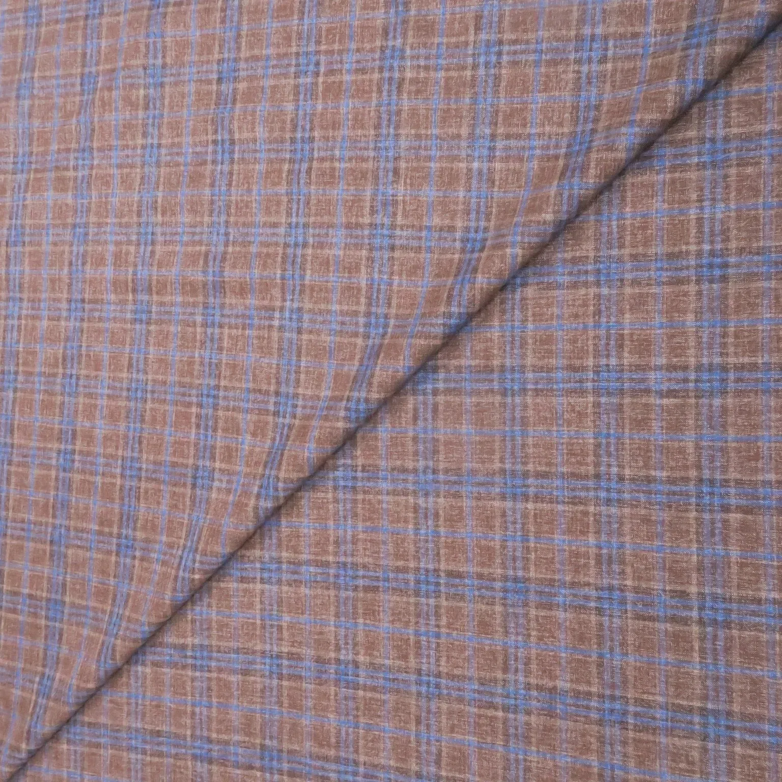 Light Brown and Blue Plaid Windowpane Wool & Silk Dorsilk Dormeuil Fabric