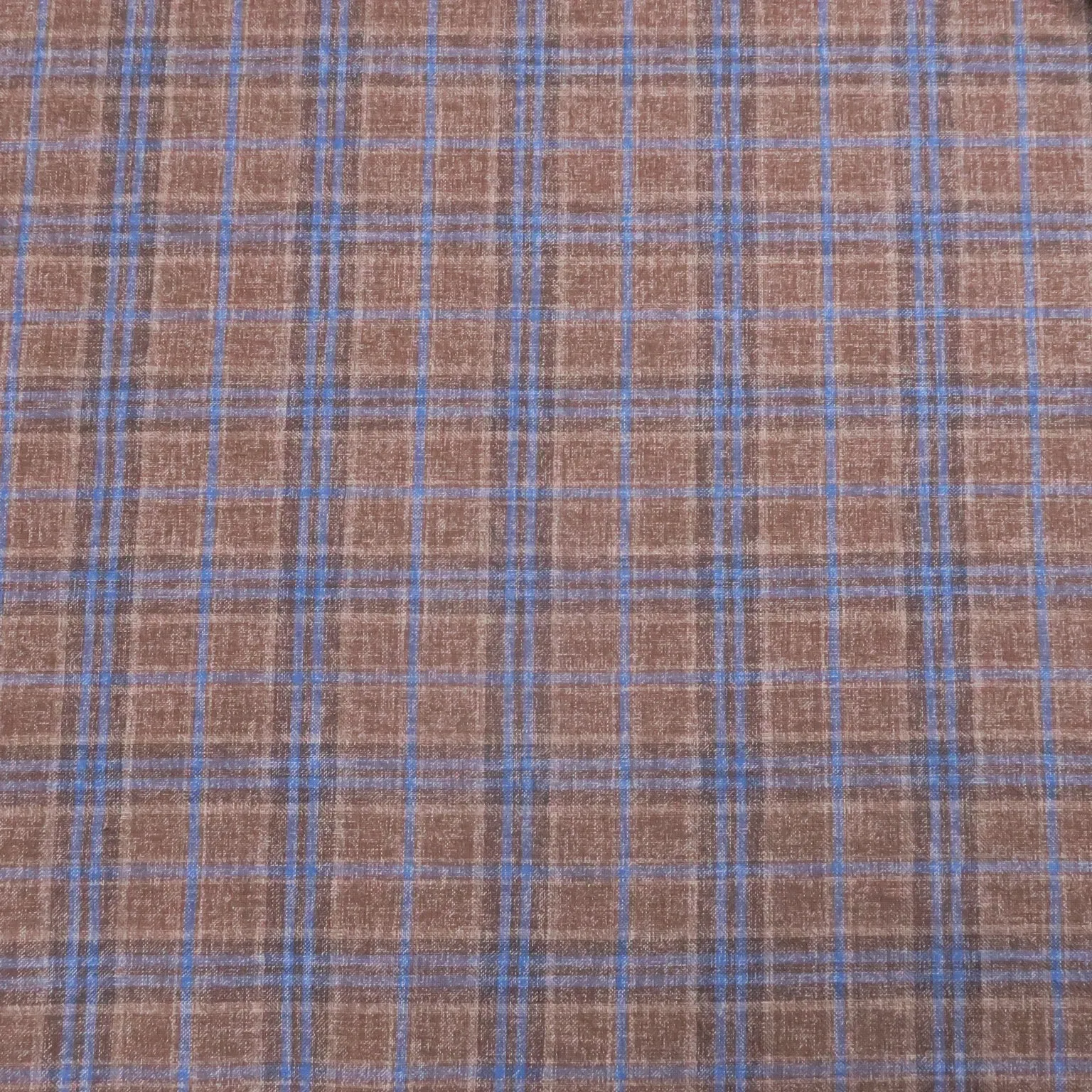 Light Brown and Blue Plaid Windowpane Wool & Silk Dorsilk Dormeuil Fabric