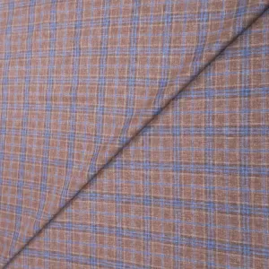 Light Brown and Blue Plaid Windowpane Wool & Silk Dorsilk Dormeuil Fabric