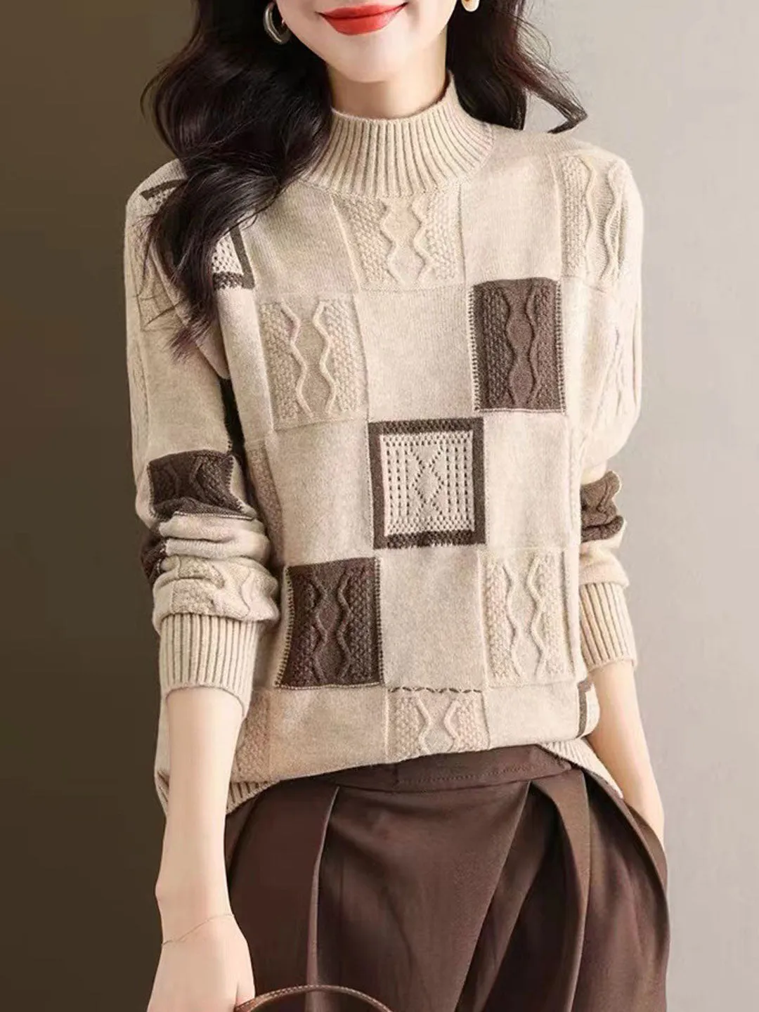 Lily Classic Turtleneck Contrast Knitted Sweater