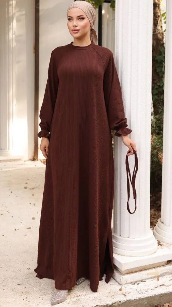 Mahtab Reglan Sleeve Abaya in Knitted Orme Fabric - Keep it Warm This Fall