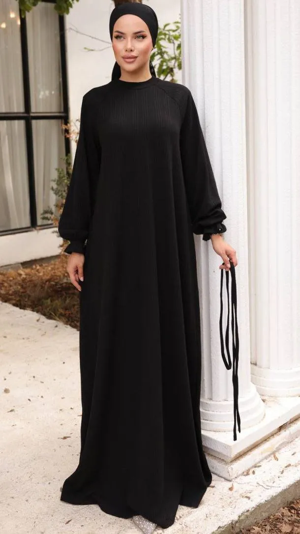 Mahtab Reglan Sleeve Abaya in Knitted Orme Fabric - Keep it Warm This Fall