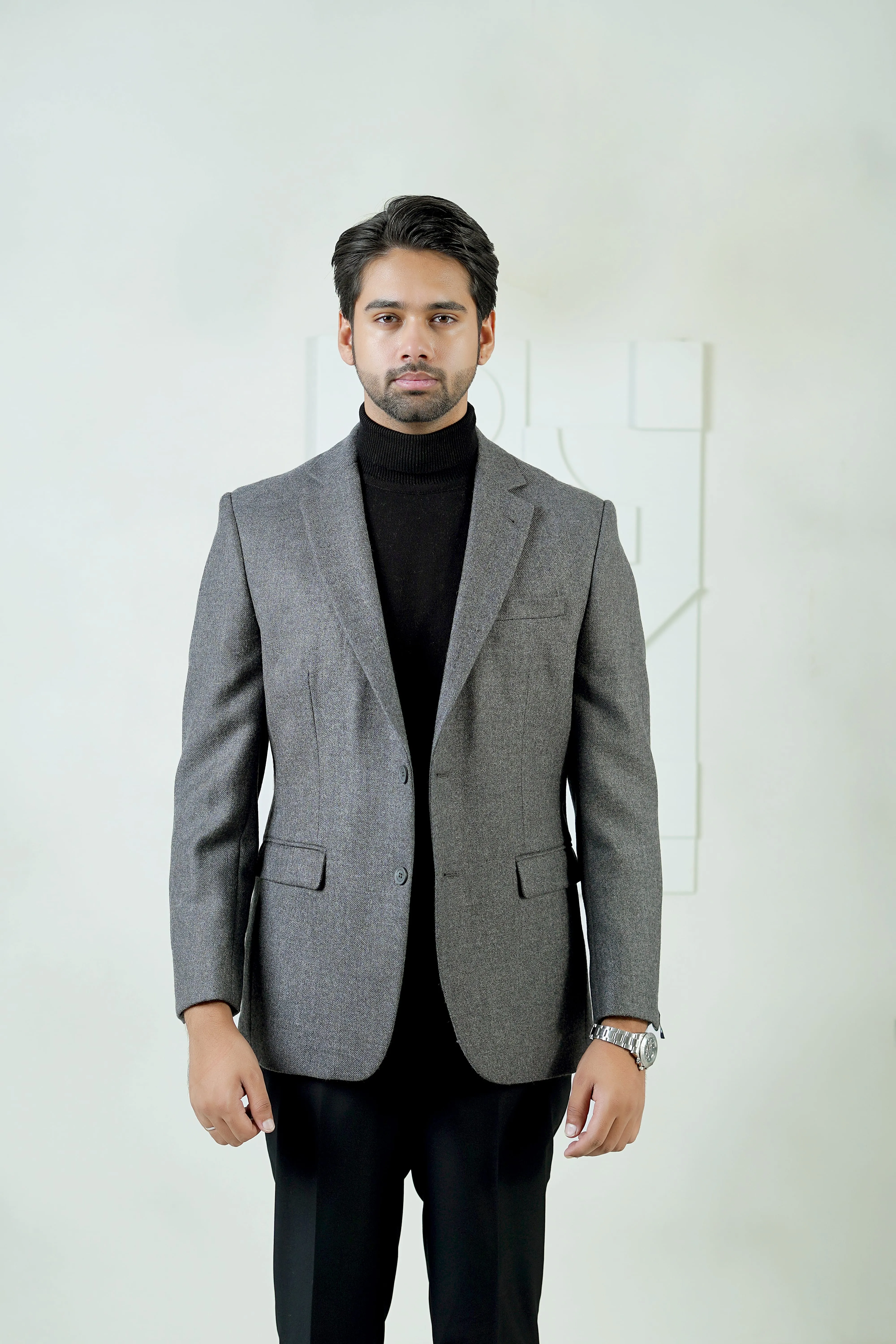 Medium Grey Plain Worsted Tweed Classic Blazer