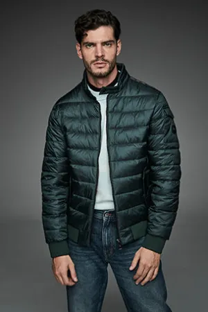 Men Short bomber style down jacket MURRAY-I Petroleum Green