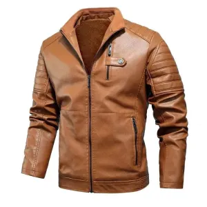 Men Winter Leather Jackets Fleece Warm PU Leather Caots New Fashion Male Standing Collar Moto Leather Jackets Men's Clothing 5XL