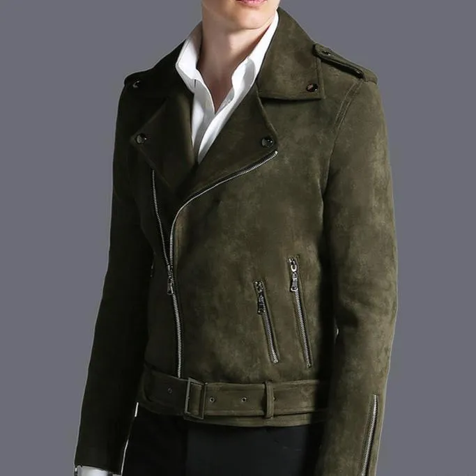 Men's Suede Biker Jacket - Stylish Zip-Up Coat