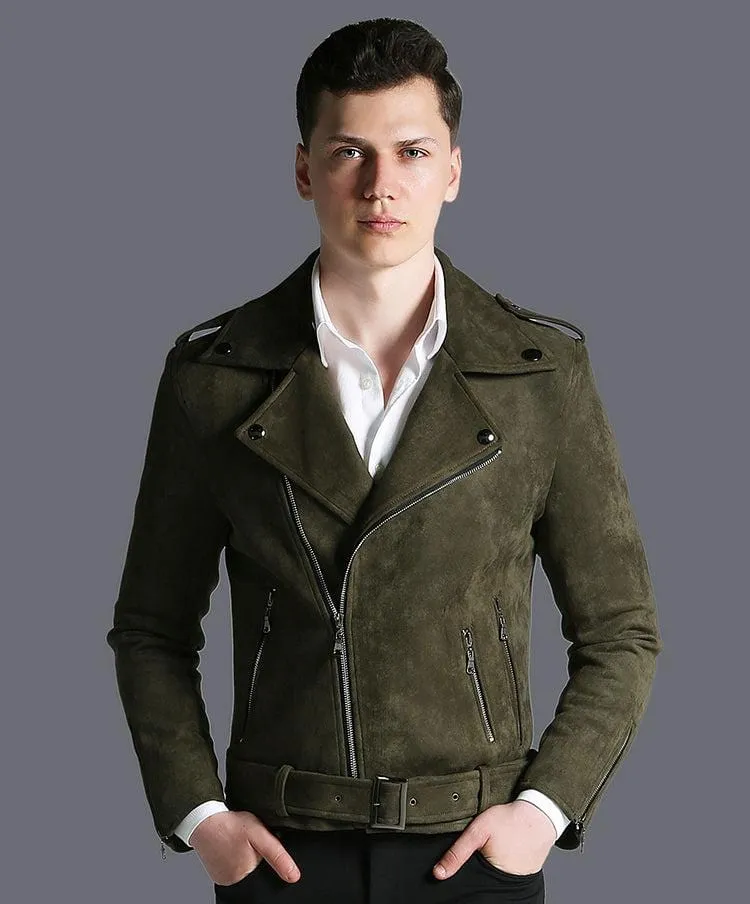 Men's Suede Biker Jacket - Stylish Zip-Up Coat