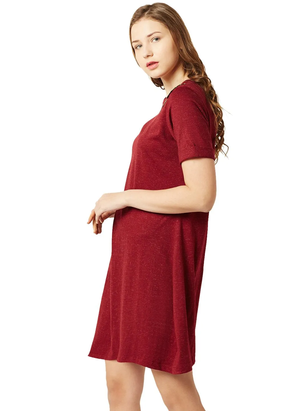 Miss Chase Women's A-Line Mini Dress (MCAW17D10-54-143-02_Maroon_X-Small)