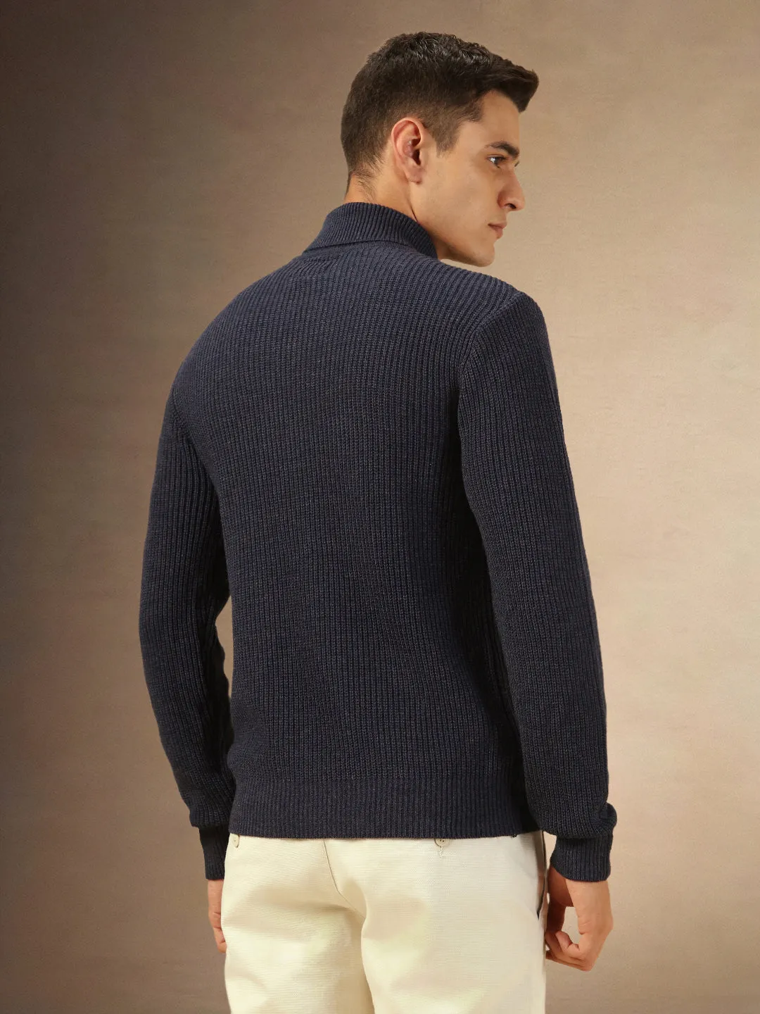 Mne's Navy Blue Turtle Neck Full Sleeves Sweater