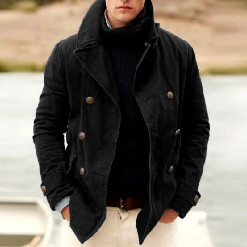 Modern Stylish Button-Up Turn-Down Collar Mens Jacket Coat Streetwear Fall Winter Vintage Outerwear