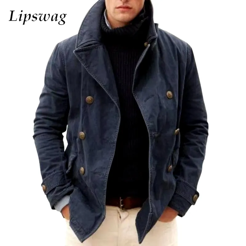 Modern Stylish Button-Up Turn-Down Collar Mens Jacket Coat Streetwear Fall Winter Vintage Outerwear