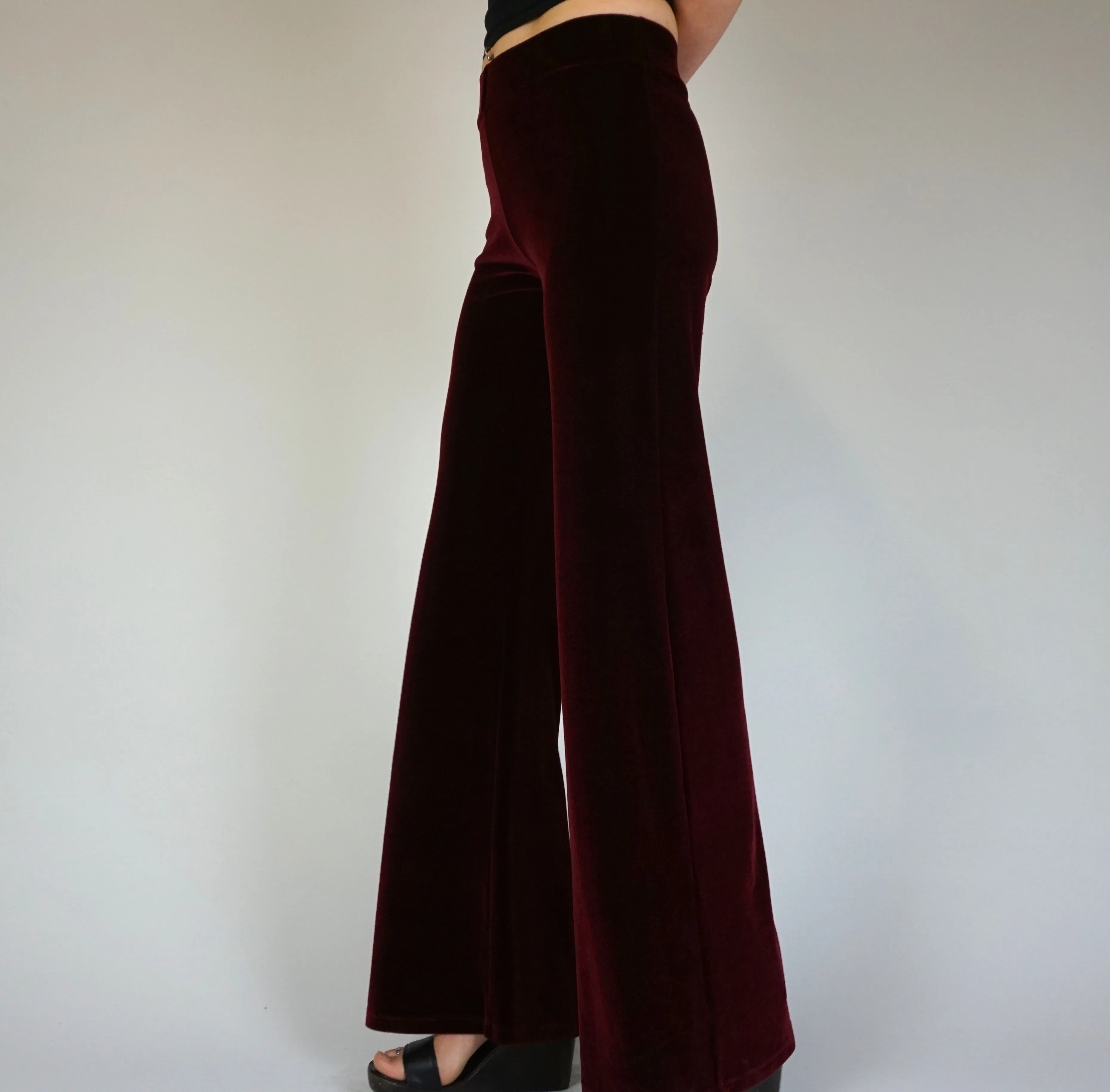 Plain Velvet Flares - Wide Leg Burgundy Plum Wine