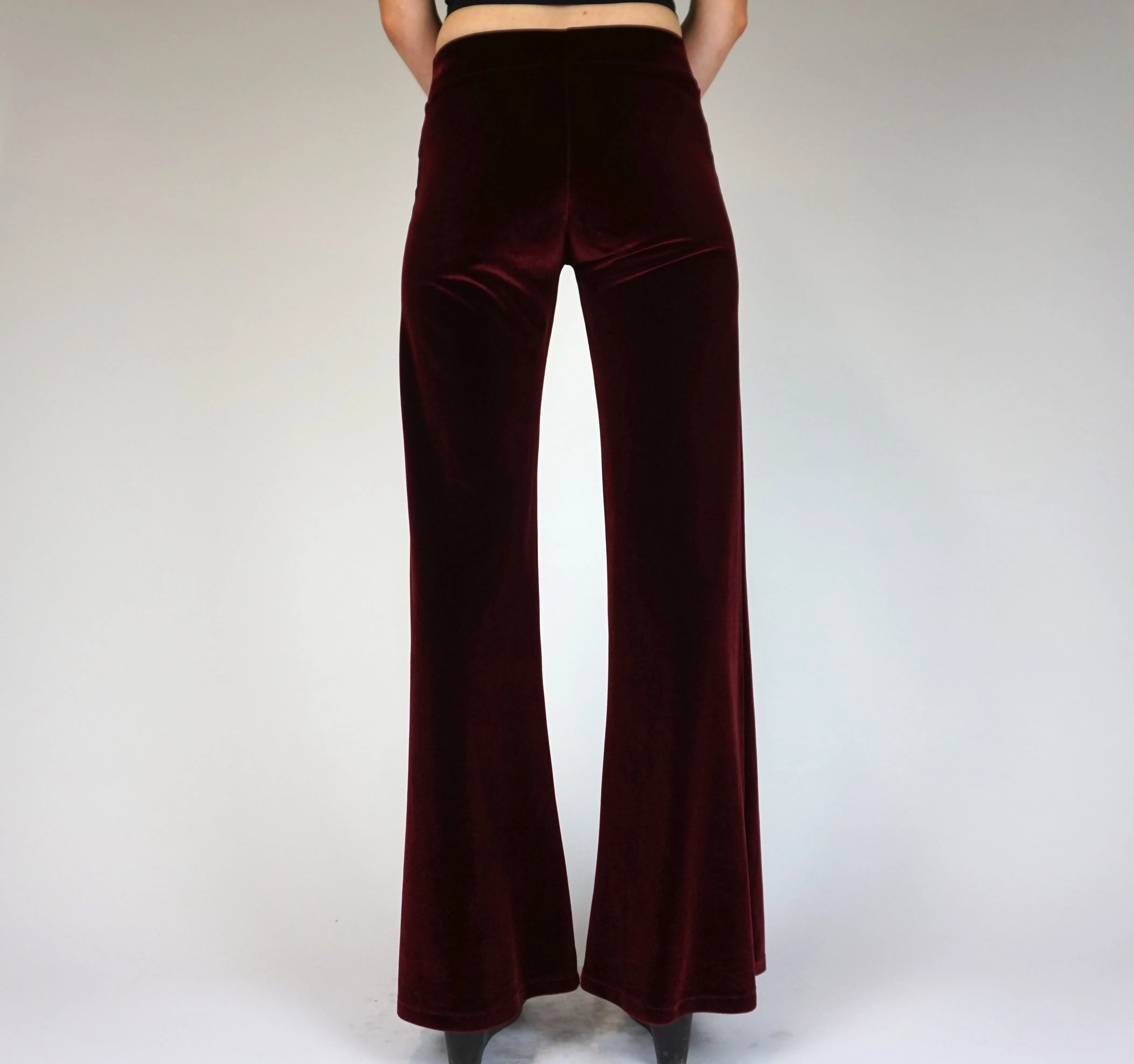 Plain Velvet Flares - Wide Leg Burgundy Plum Wine