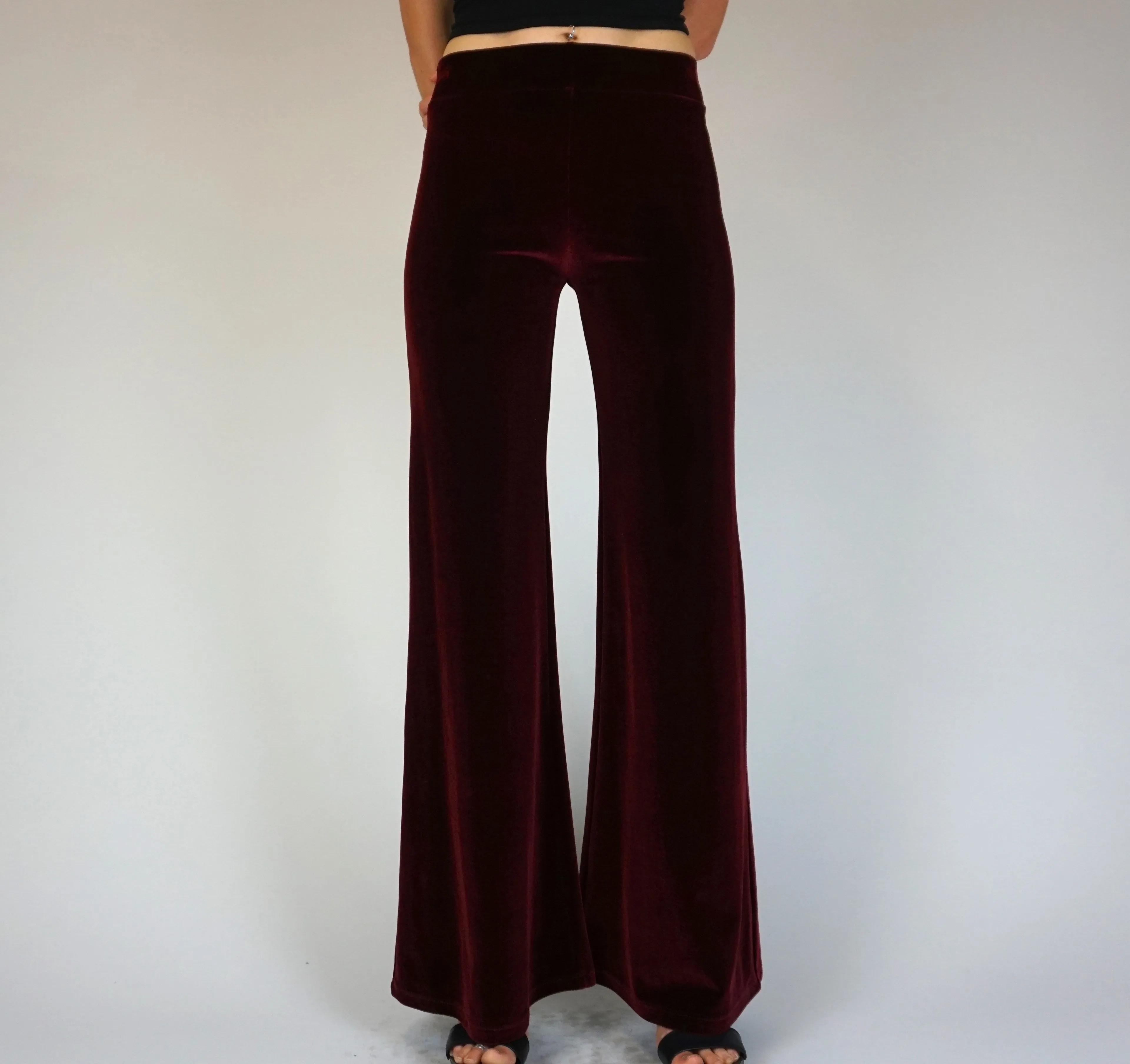 Plain Velvet Flares - Wide Leg Burgundy Plum Wine