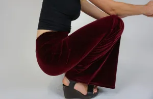 Plain Velvet Flares - Wide Leg Burgundy Plum Wine