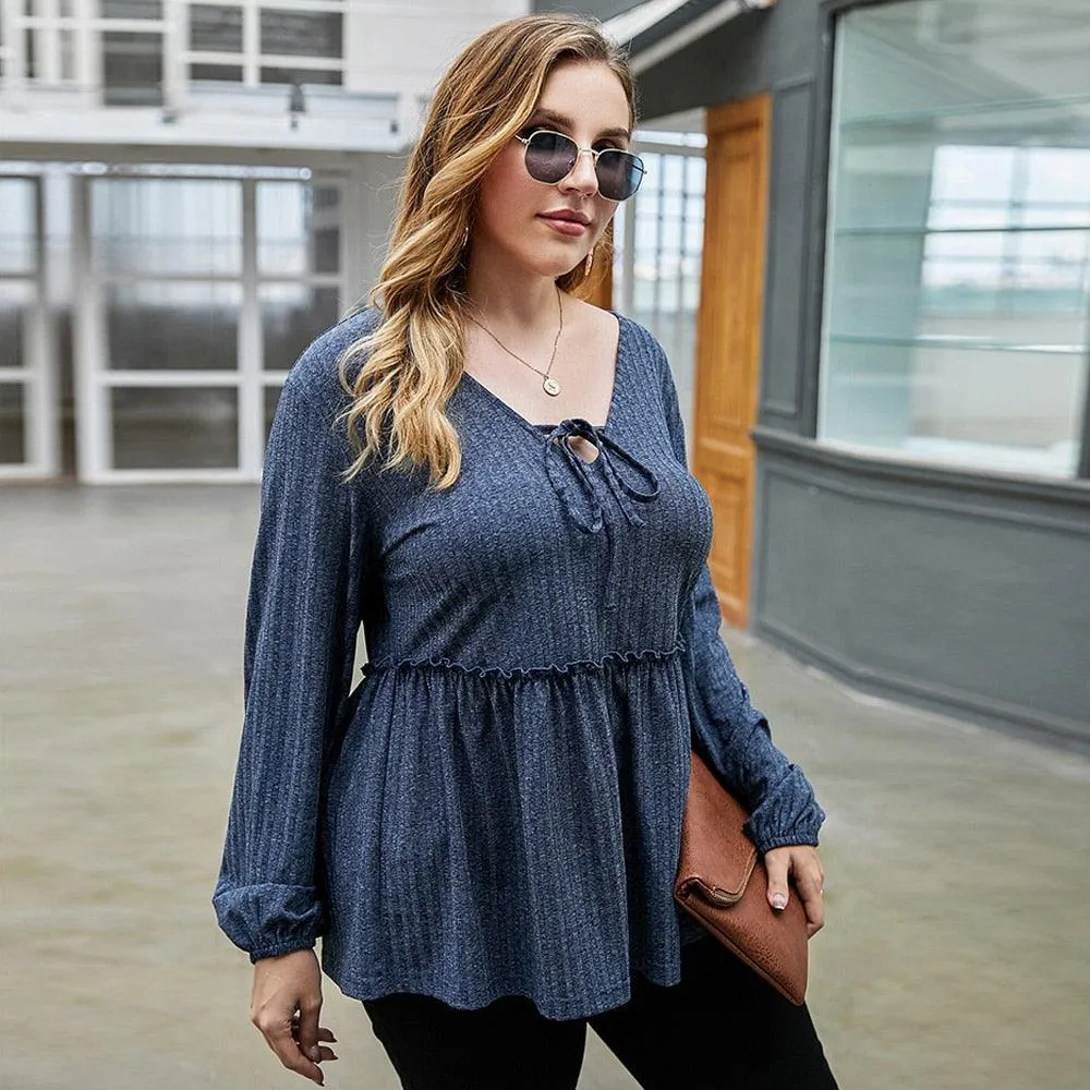 Plus Size Long Sleeves Ruffled Blouse