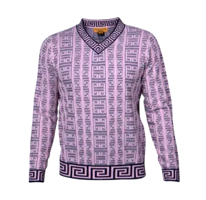 Prestige Pink V-Neck Luxury Men's Sweaters Fashion Design Greek key