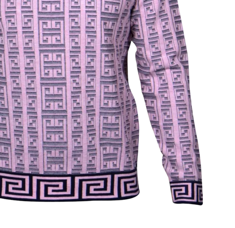 Prestige Pink V-Neck Luxury Men's Sweaters Fashion Design Greek key