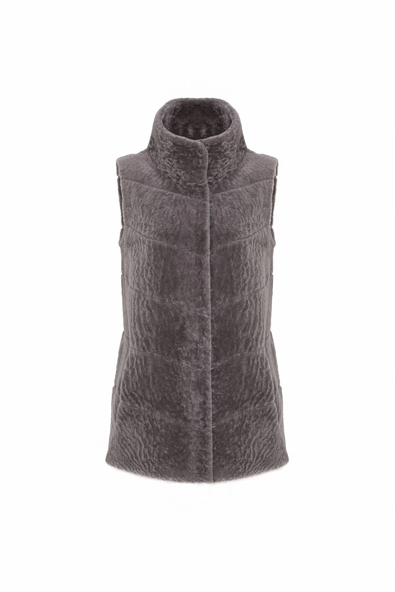 Reversible Textured Shearling Lamb Vest