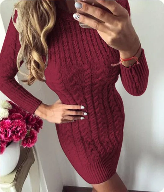 RUGOD 2018 New Autumn Winter Warm Sweater Dress Women Sexy Slim Bodycon Dress Female O neck Long Sleeve Knitted Dress Vestidos