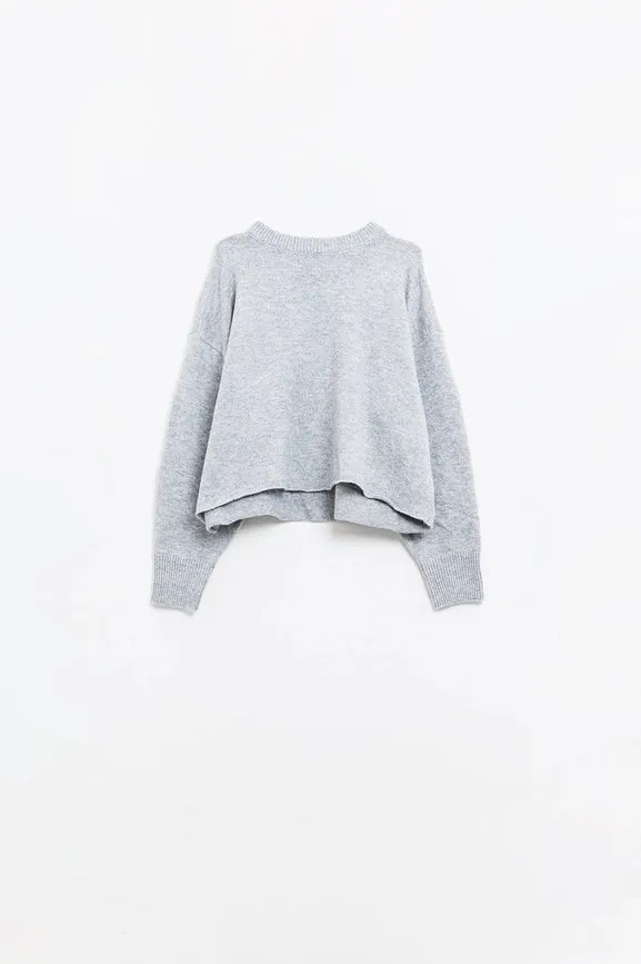 Soft Knit Grey Jumper with Balloon Sleeves