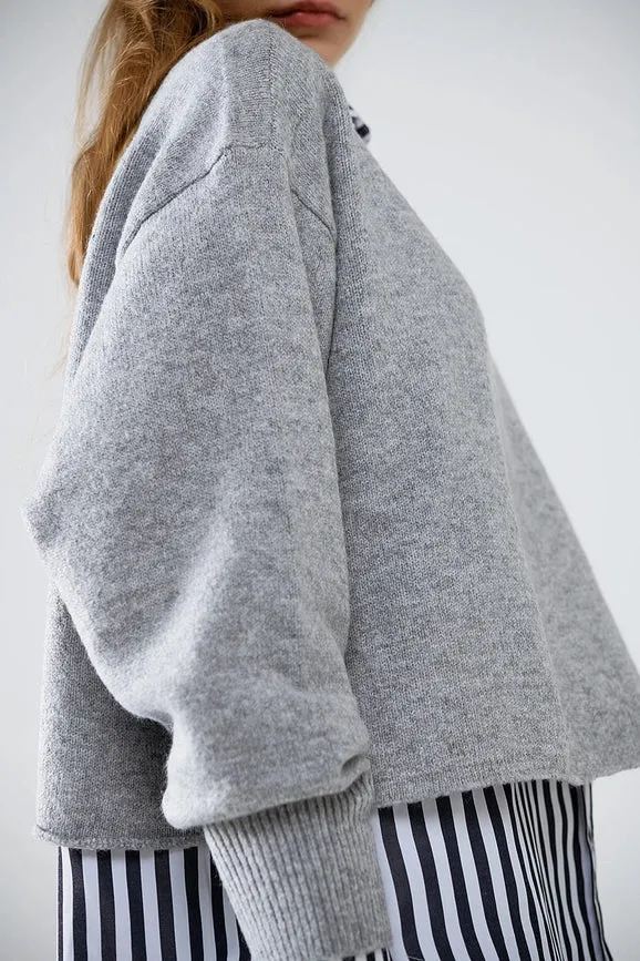 Soft Knit Grey Jumper with Balloon Sleeves