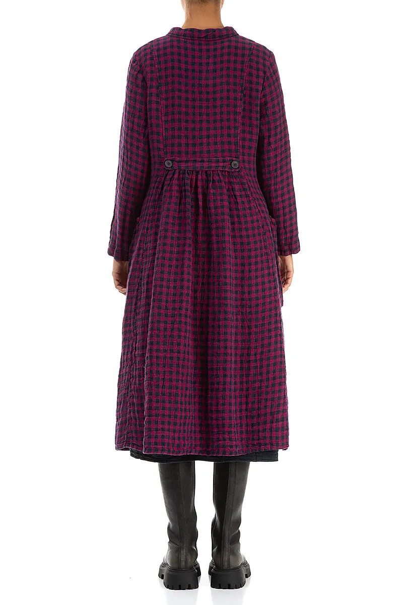 Stylish Long Magenta Check Linen Jacket