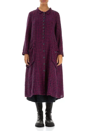 Stylish Long Magenta Check Linen Jacket