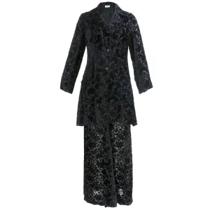 THEA PORTER 70s Black Sheer Cut Velvet  Pantsuit Ensemble