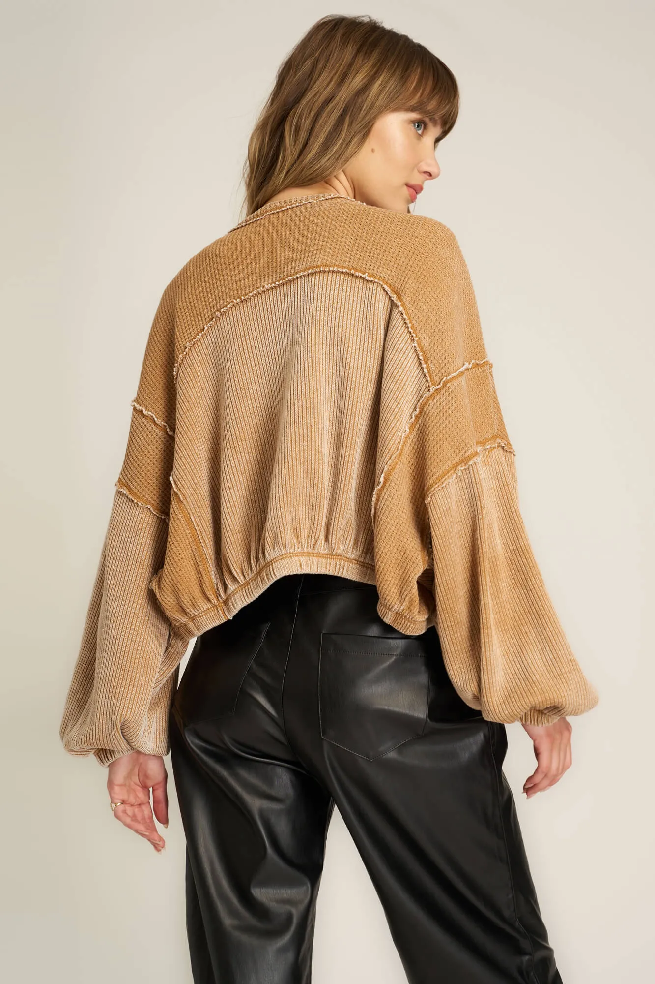 Too Cool Seamed Burnout Shrug - Saddle