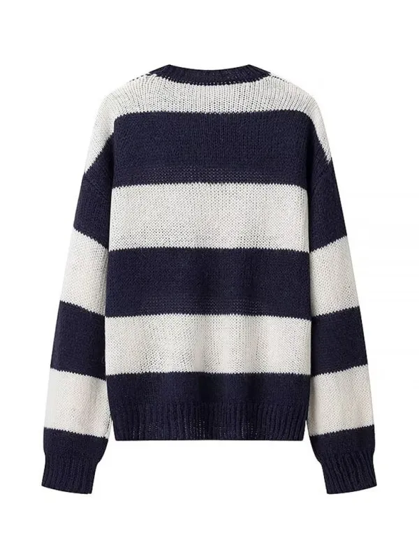 Trendy Navy & White Striped Knit Sweater Jumper