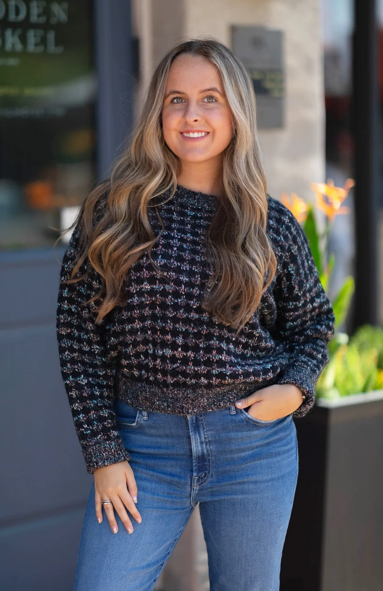 Two-Tone Honeycomb Crew Sweater