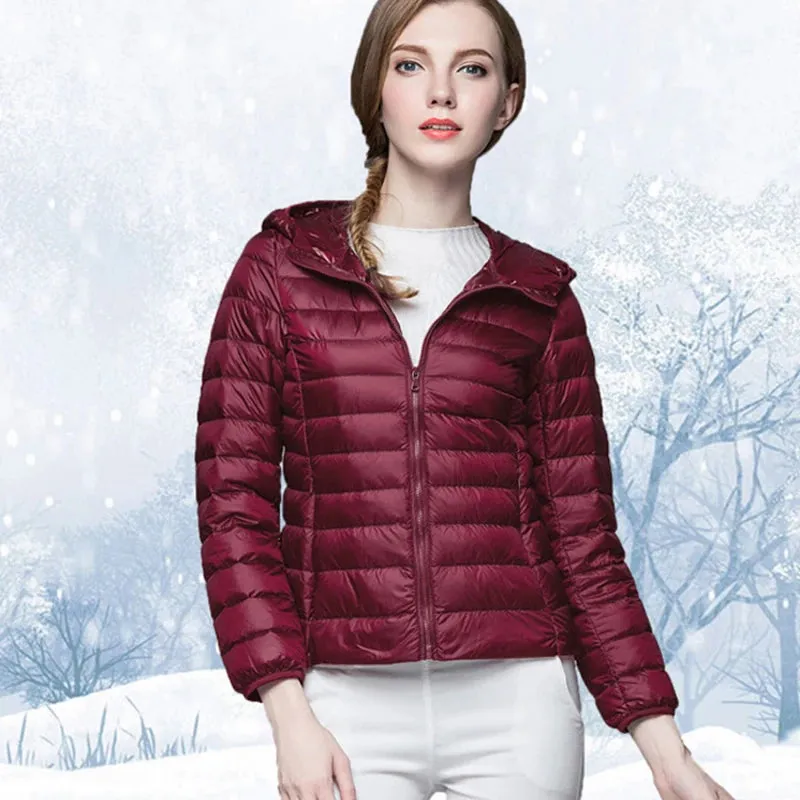 White Duck Down Winter Hoody Jackets Ultra-light Women Coats