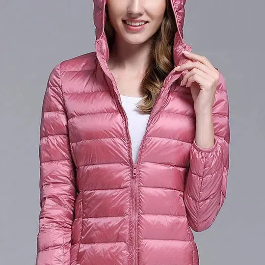 White Duck Down Winter Hoody Jackets Ultra-light Women Coats