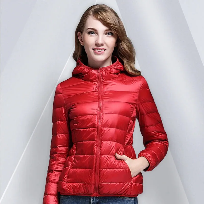 White Duck Down Winter Hoody Jackets Ultra-light Women Coats