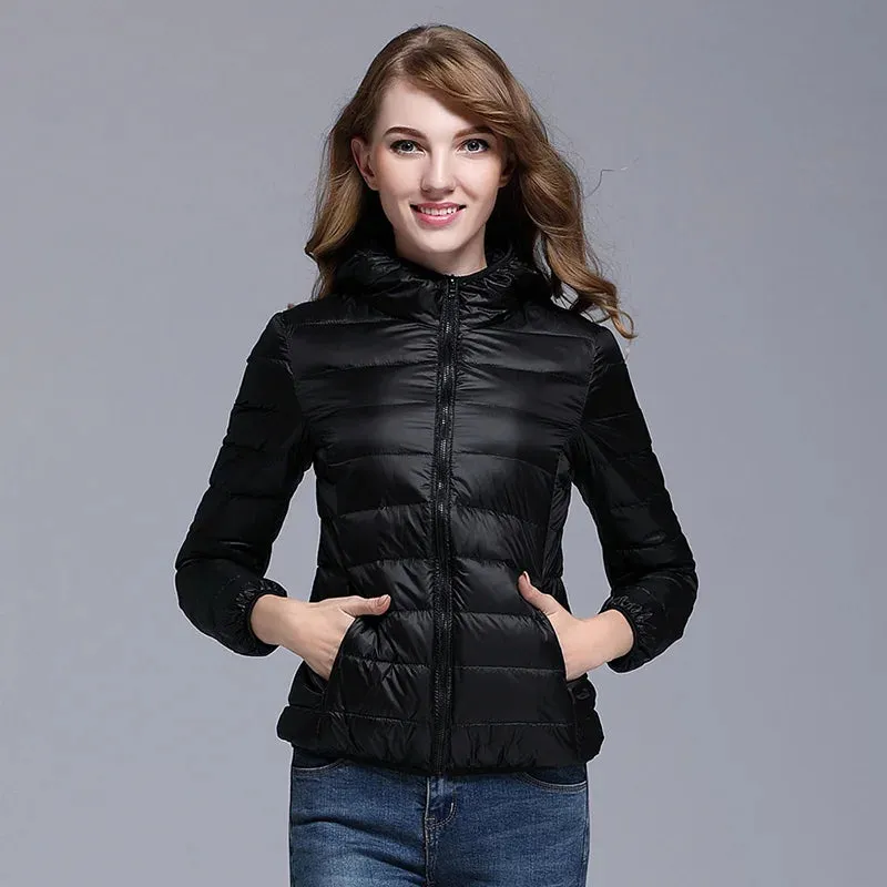 White Duck Down Winter Hoody Jackets Ultra-light Women Coats