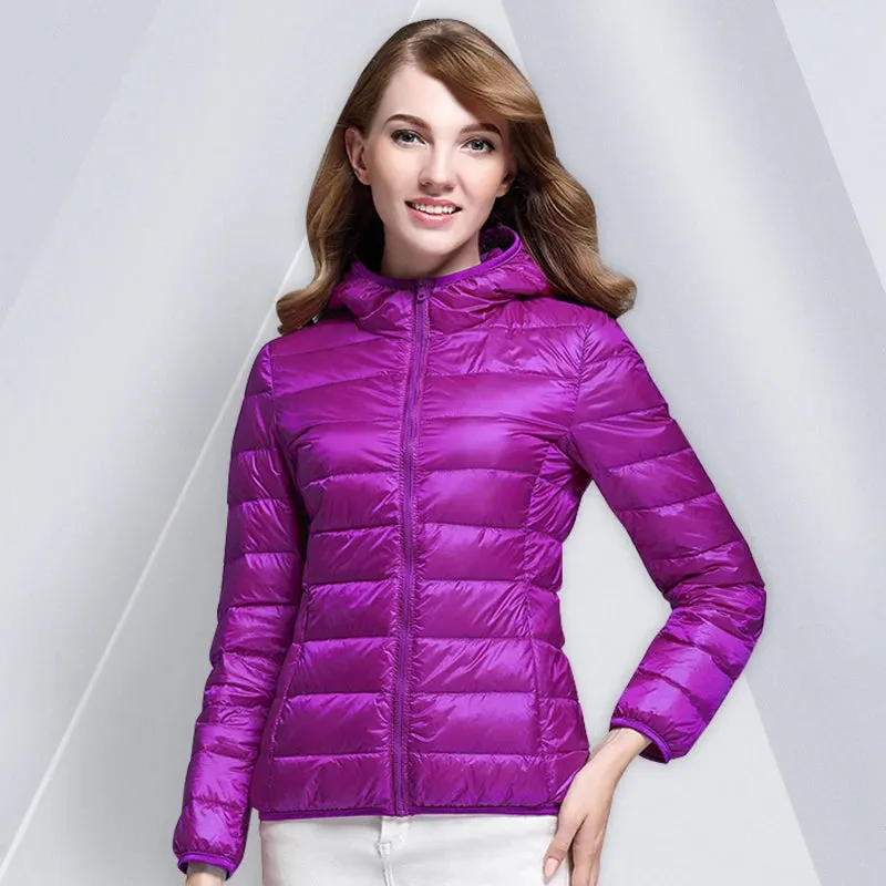 White Duck Down Winter Hoody Jackets Ultra-light Women Coats