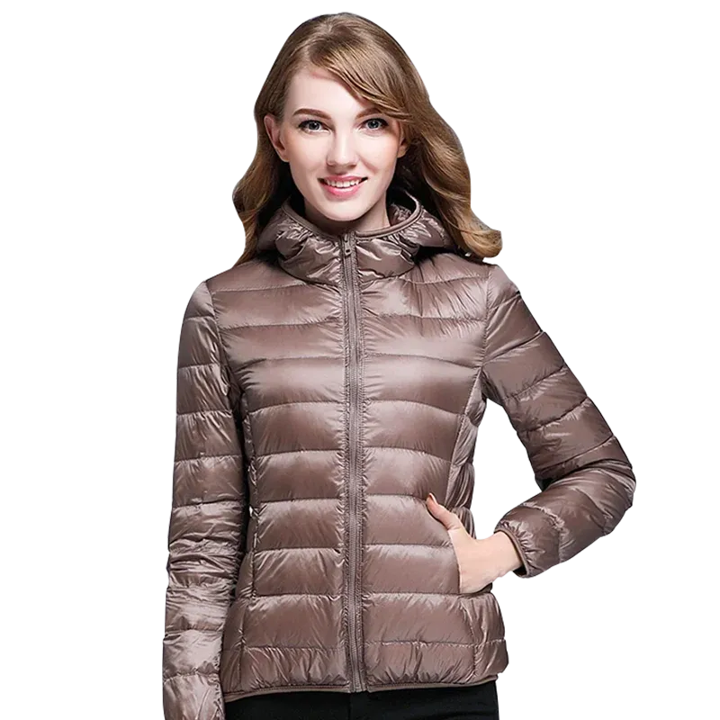 White Duck Down Winter Hoody Jackets Ultra-light Women Coats