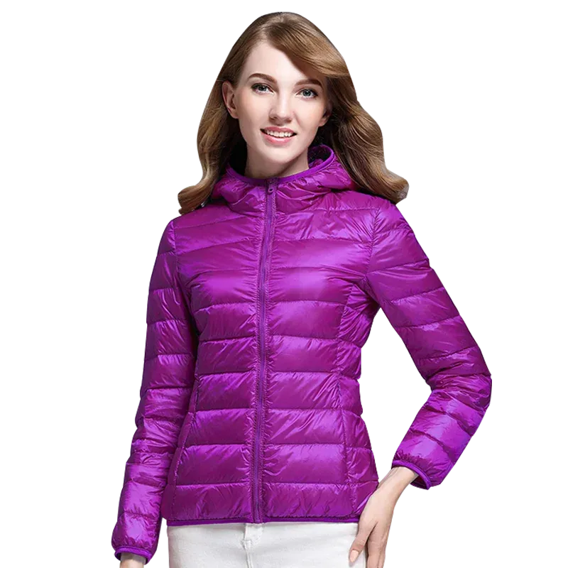 White Duck Down Winter Hoody Jackets Ultra-light Women Coats