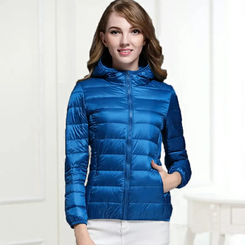 White Duck Down Winter Hoody Jackets Ultra-light Women Coats