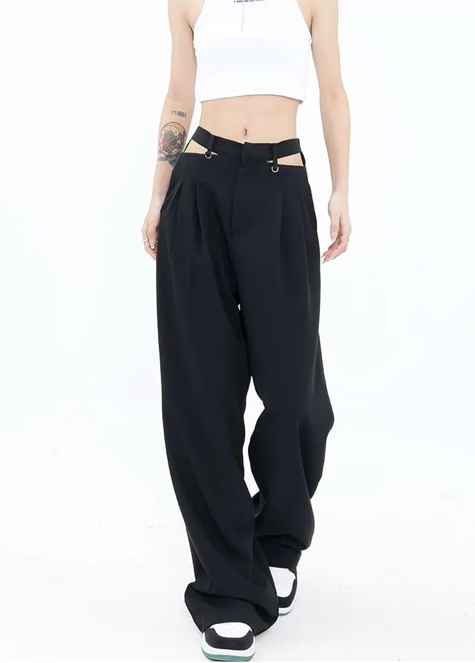 Wide Leg Waist Cutout Pants