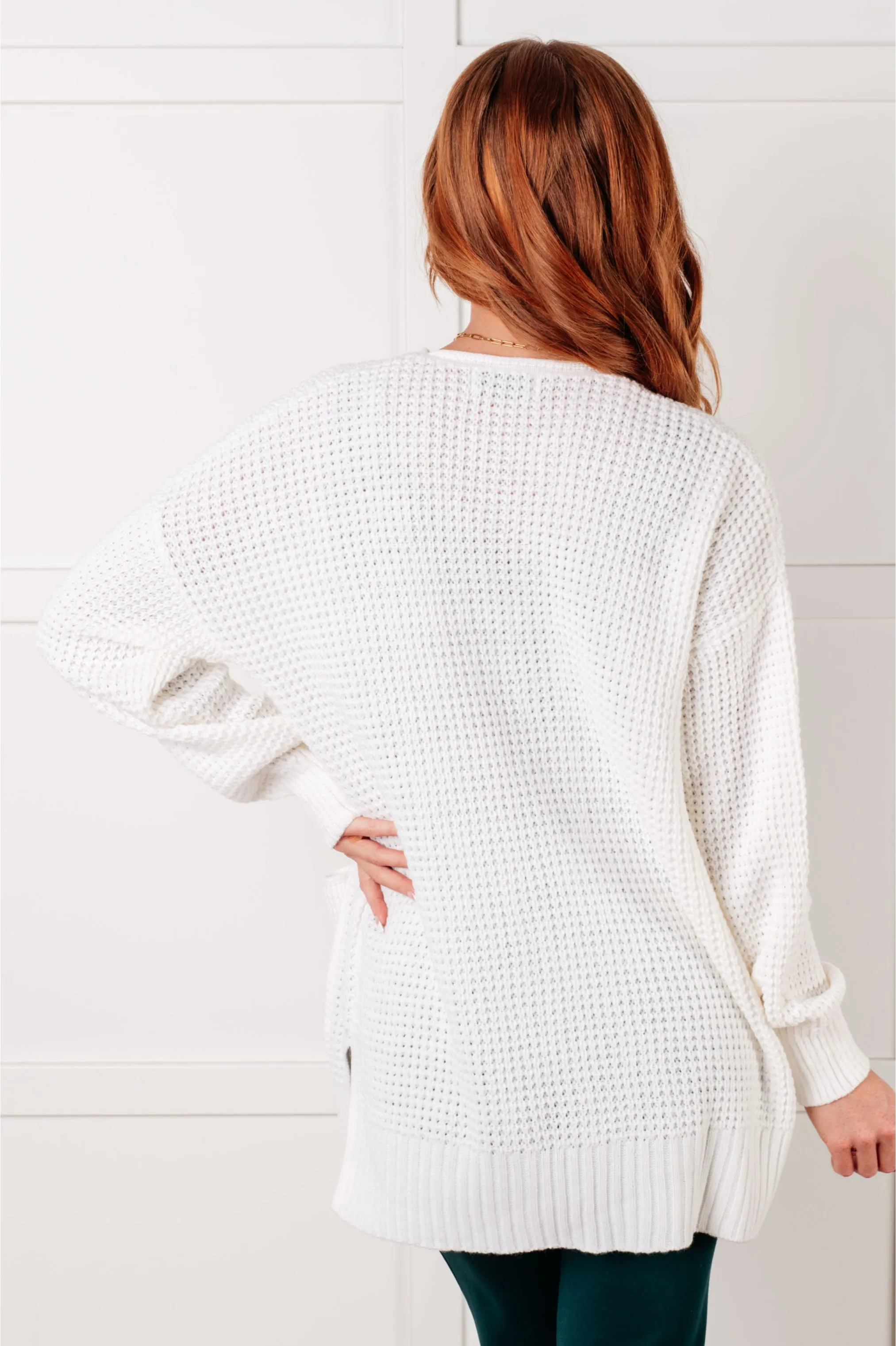 Zenana Everything Layer Waffle Knit Open Front Cardigan in Ivory