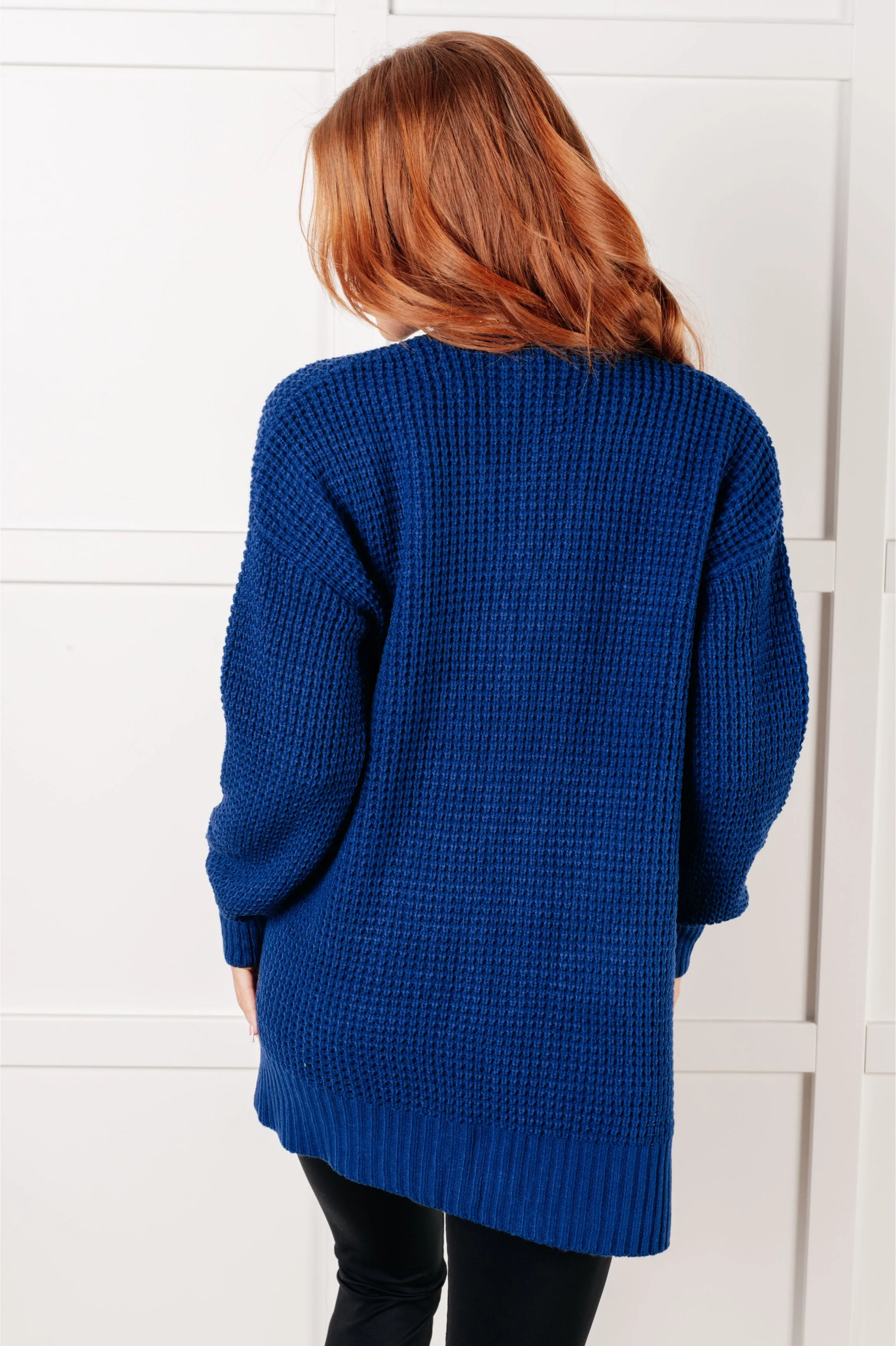 Zenana Everything Layer Waffle Knit Open Front Cardigan in Light Navy