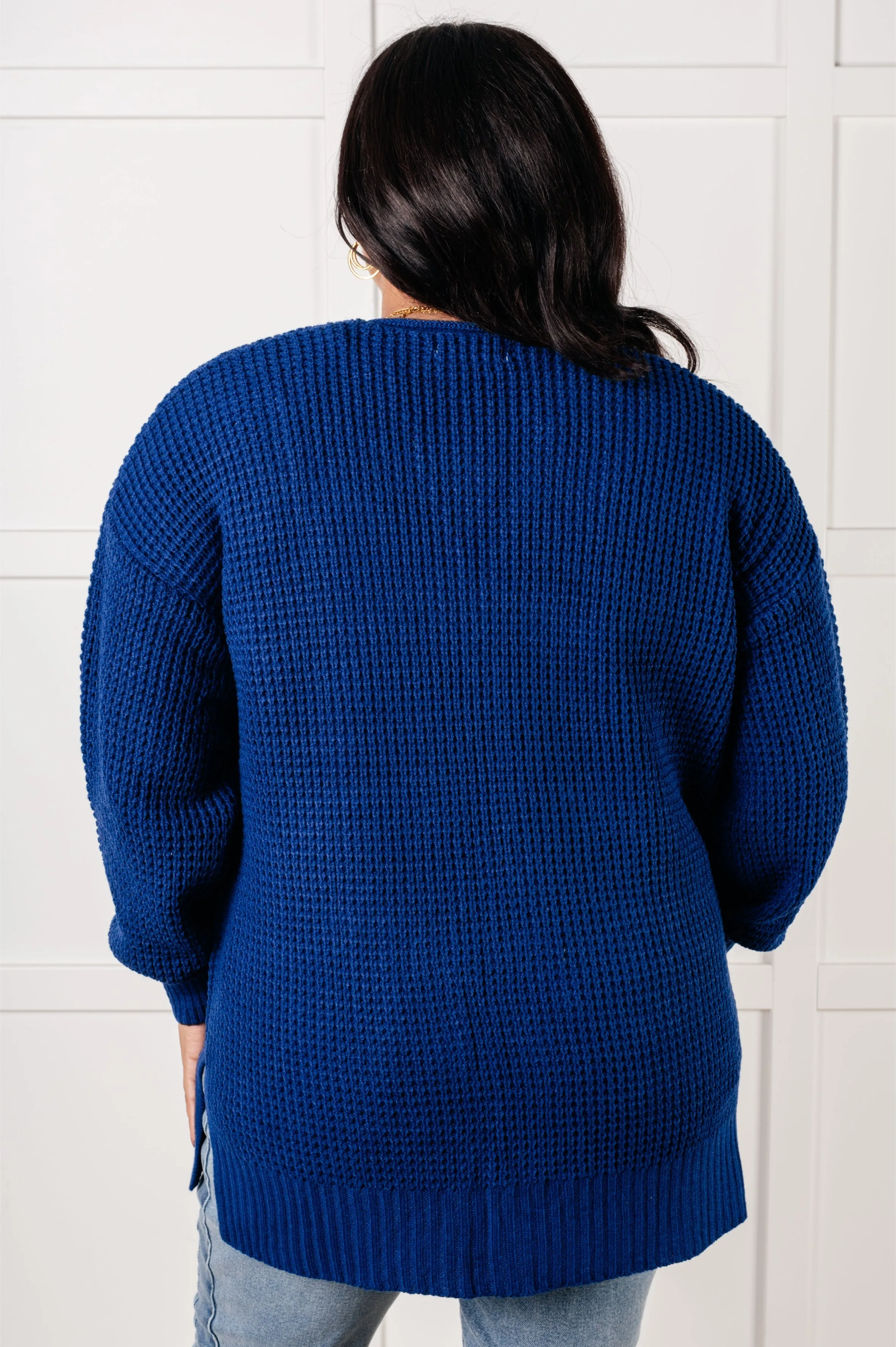 Zenana Everything Layer Waffle Knit Open Front Cardigan in Light Navy